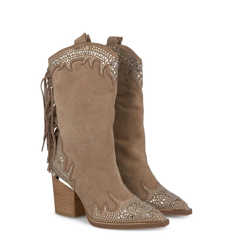 Bottes à Talons Alma En Pena Boot with fringes and rhinestones Bleu Marine Femme | GGS-55477806